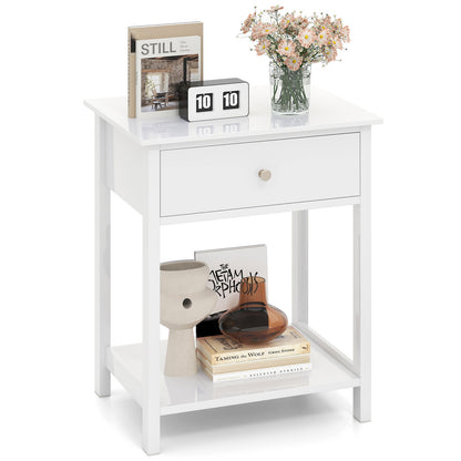 Wooden Storage Shelf with Drawer for Bedroom and Living Room-White