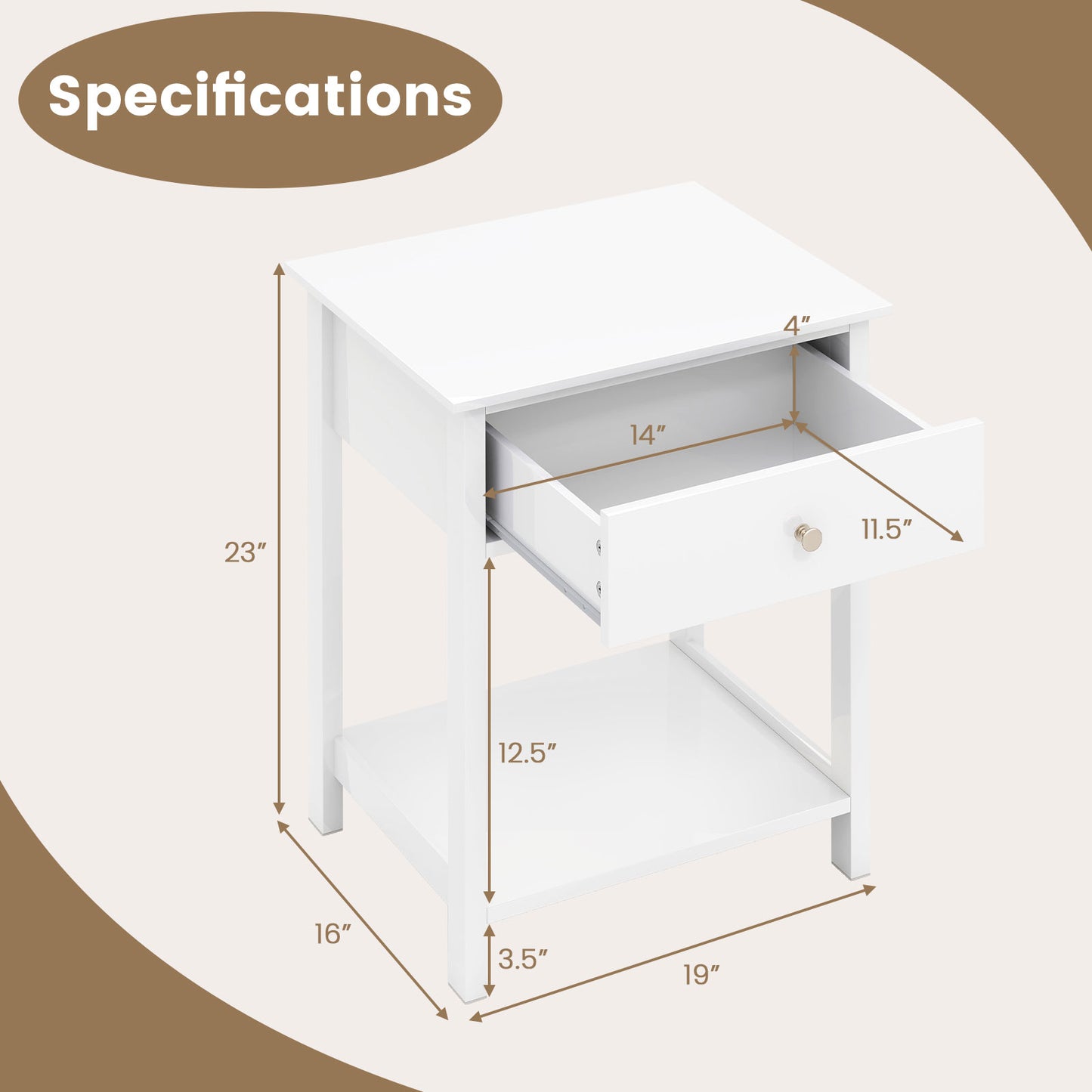 Wooden Storage Shelf with Drawer for Bedroom and Living Room-White Kids Crystal