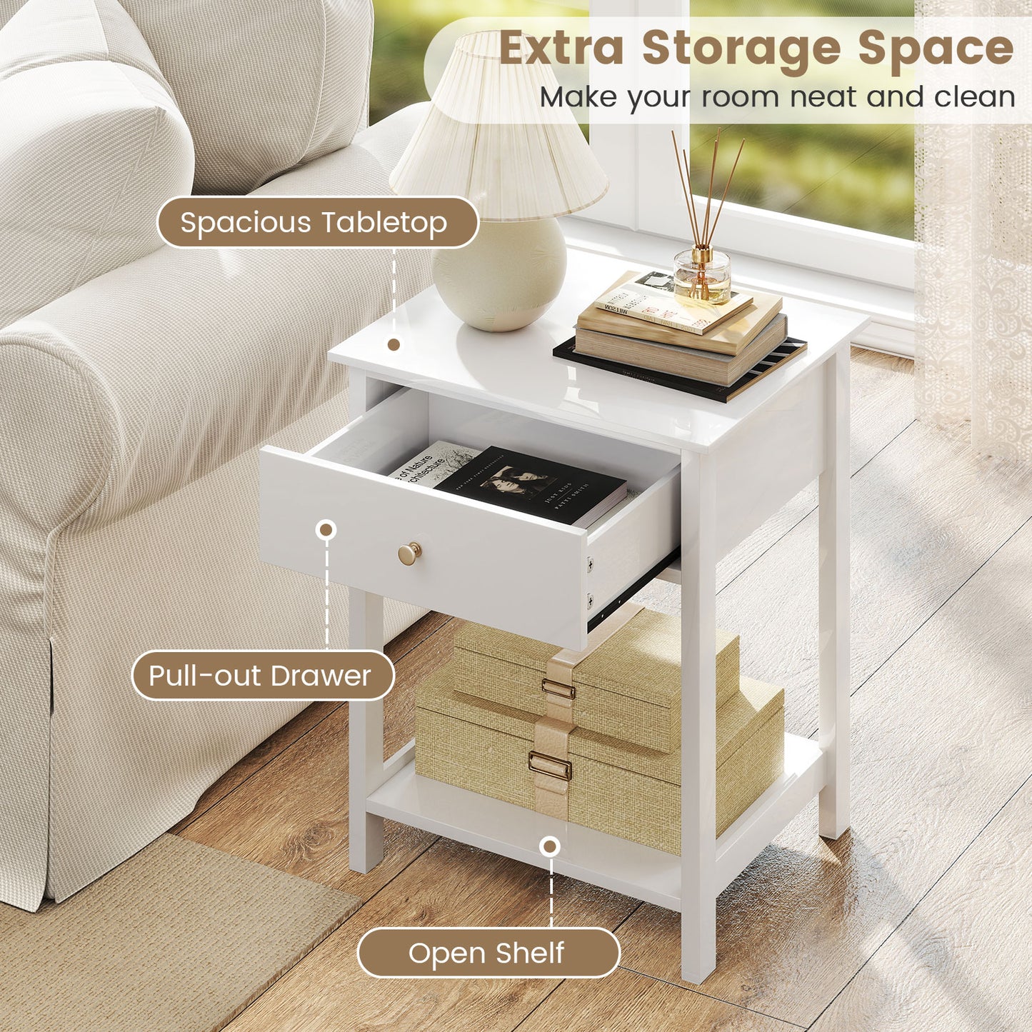 Wooden Storage Shelf with Drawer for Bedroom and Living Room-White Kids Crystal