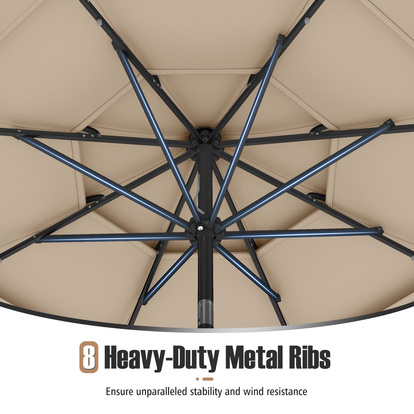 10 Feet Solar Patio Umbrella with 32 LED Lights 3-Tier Vented Top-Beige Kids Crystal