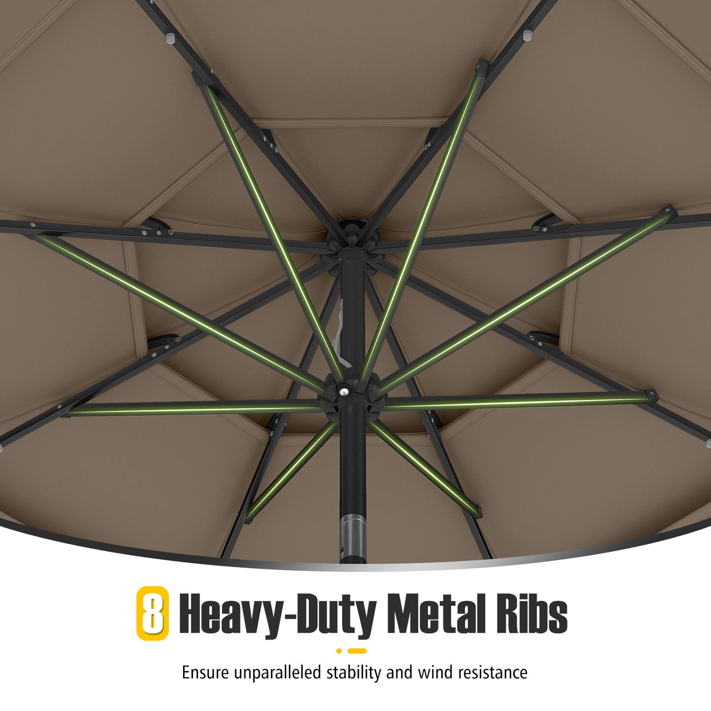 10 Feet Solar Patio Umbrella with 32 LED Lights 3-Tier Vented Top-Taupe Kids Crystal