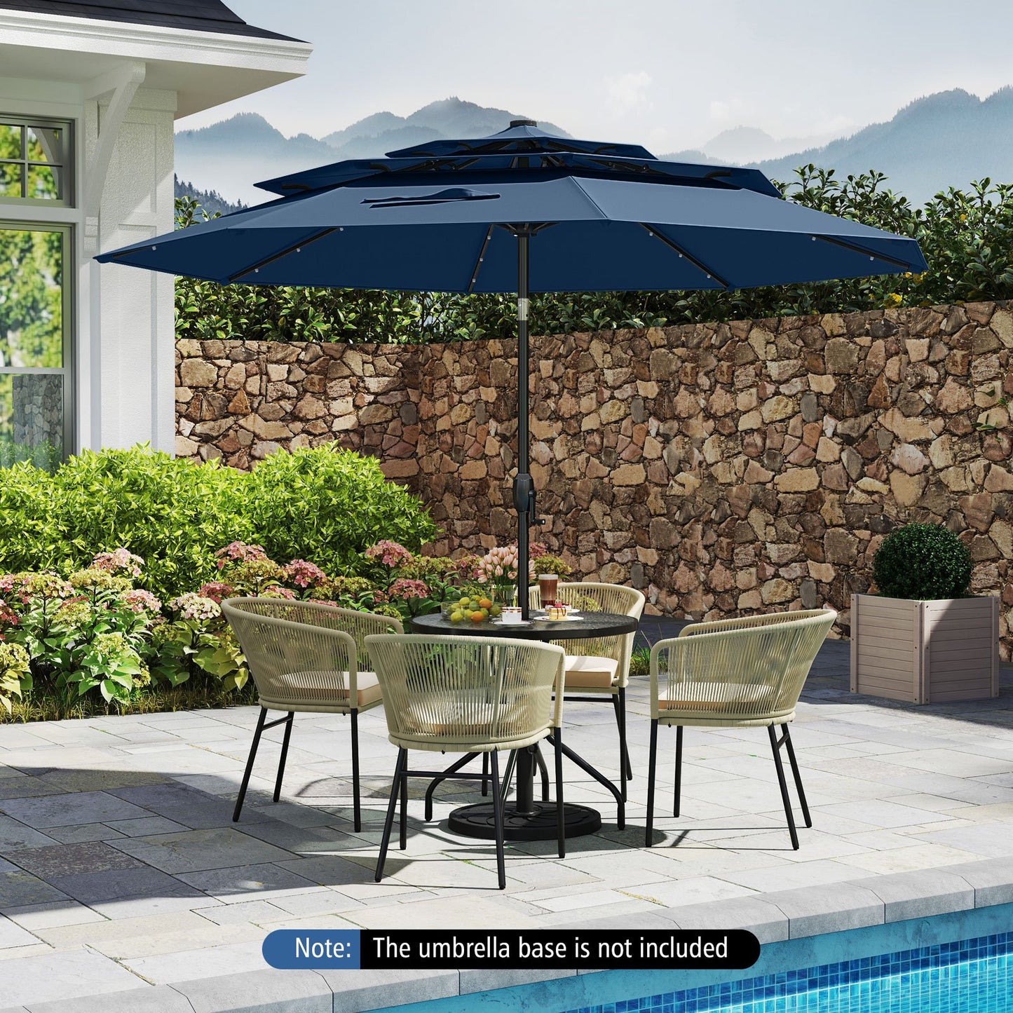 10 Feet Solar Patio Umbrella with 32 LED Lights 3-Tier Vented Top-Navy Kids Crystal
