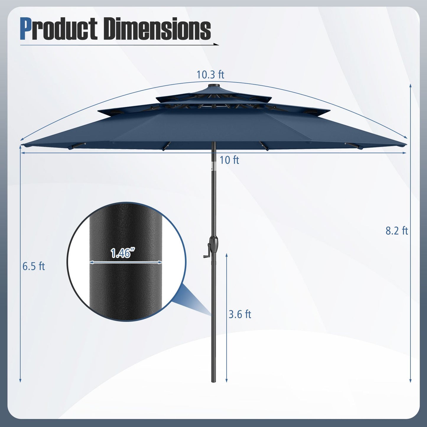 10 Feet Solar Patio Umbrella with 32 LED Lights 3-Tier Vented Top-Navy Kids Crystal