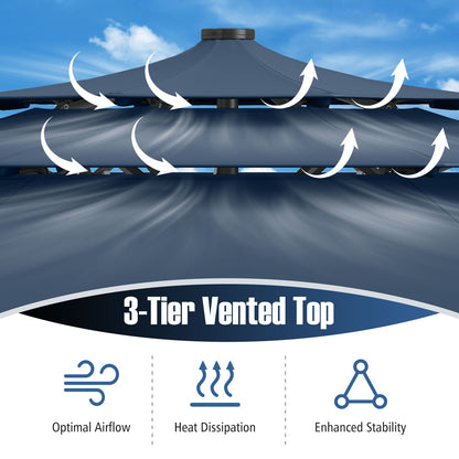10 Feet Solar Patio Umbrella with 32 LED Lights 3-Tier Vented Top-Navy