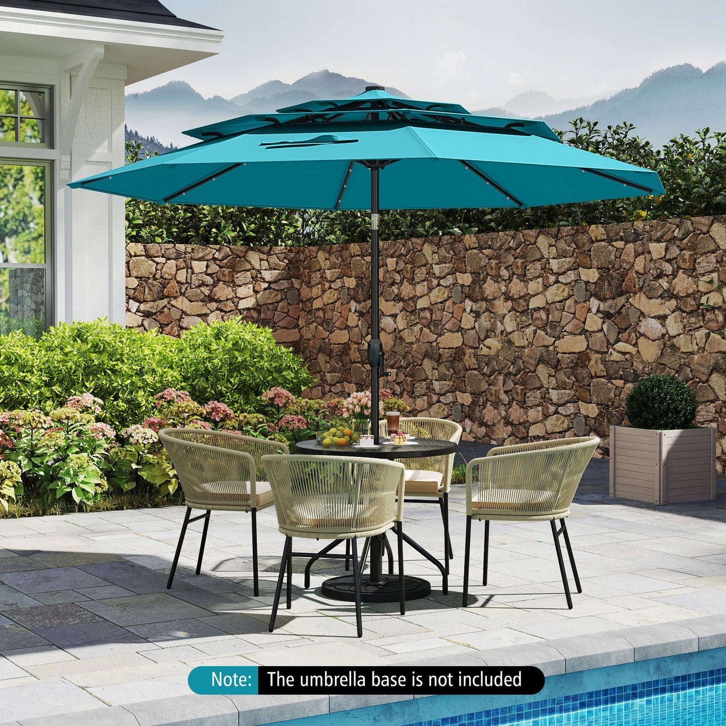 10 Feet Solar Patio Umbrella with 32 LED Lights 3-Tier Vented Top-Turquoise Kids Crystal