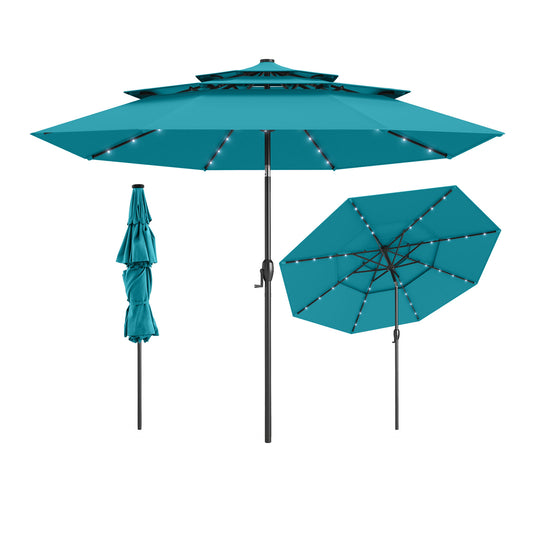 10 Feet Solar Patio Umbrella with 32 LED Lights 3-Tier Vented Top-Turquoise Kids Crystal