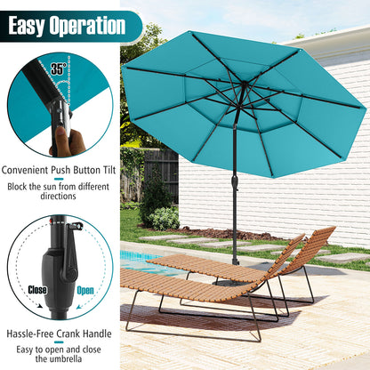 10 Feet Solar Patio Umbrella with 32 LED Lights 3-Tier Vented Top-Turquoise