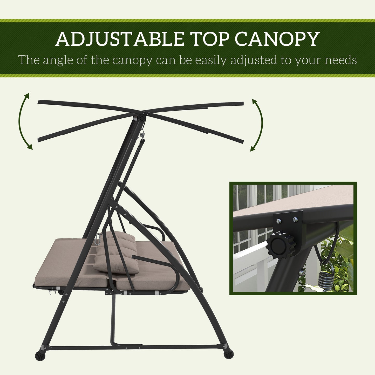 3 Seater Porch Swing Convertible Swing Chair Bed Cushioned Light Brown Kids Crystal