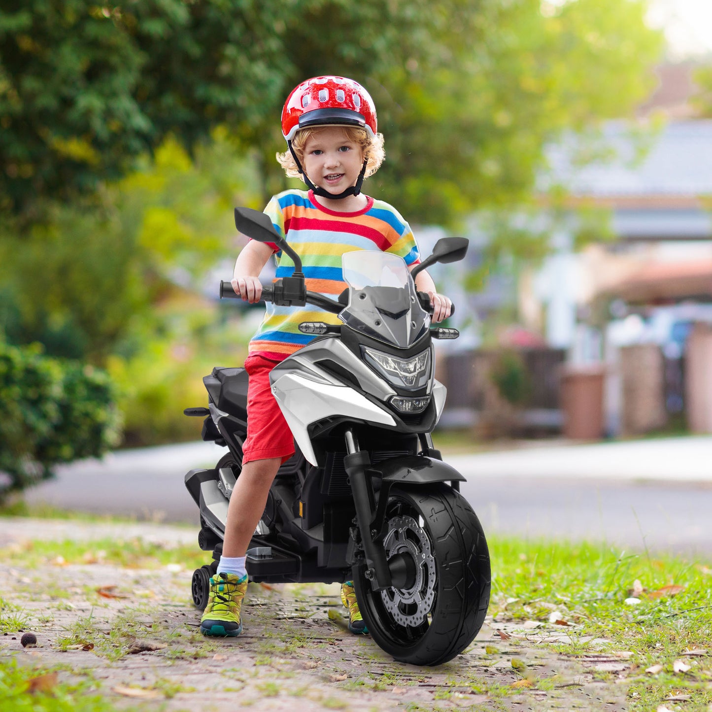 Honda Licensed 12V Ride on Motorbike for Kids with Headlights Music Training Wheels, for 3-6 Years, White Kids Crystal