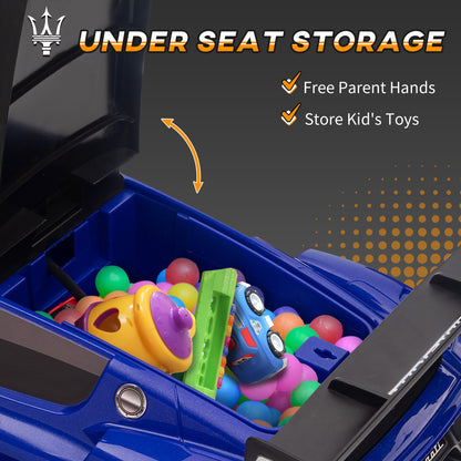 6V Maserati GT2 Licensed Electric Car for Kids, Ride on Car with Under Seat Storage, LED Headlights Music, Blue