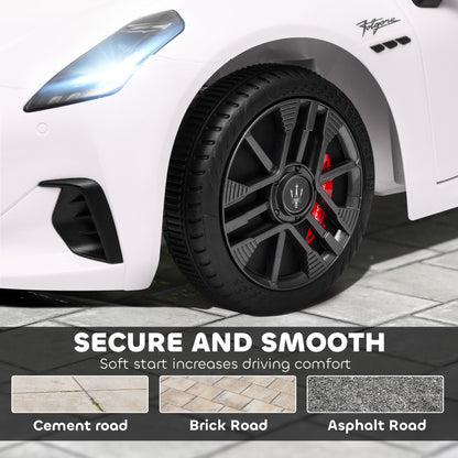12V Maserati Gran Turismo Licensed Kids Electric Car w/ Remote Control, Soft Start, LED Lights, Music, Horn, MP3, White