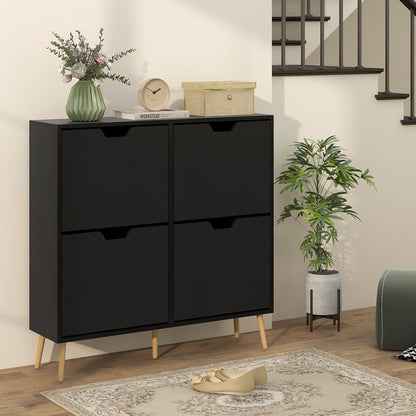 Shoe Storage Cabinet with 4 Flip Drawers and Adjustable Shelf, Shoe Cabinet for 16 Pairs of Shoes, Black