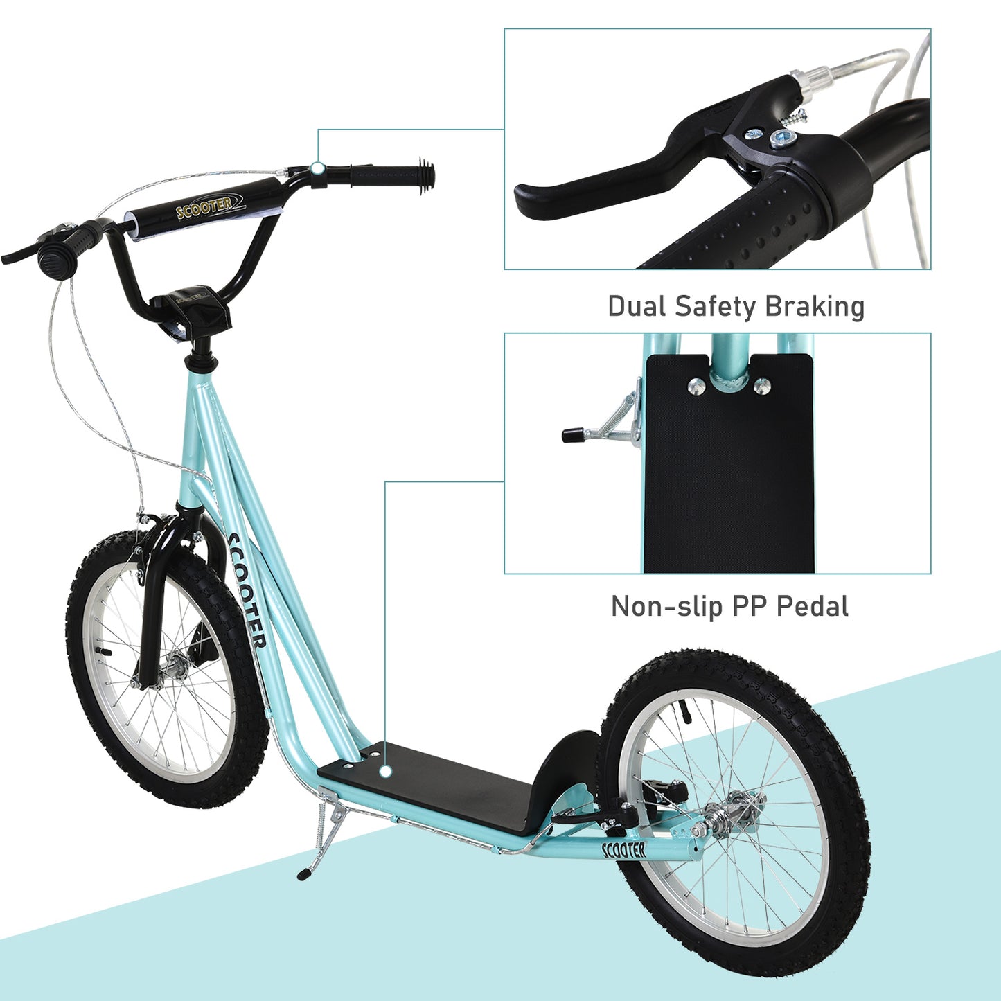 Adjustable Kids Kick Scooter: Handlebar, Dual Brakes, Inflatable Wheels, Blue Kids Crystal