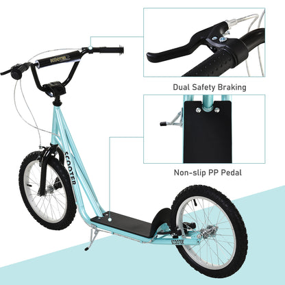 Adjustable Kids Kick Scooter: Handlebar, Dual Brakes, Inflatable Wheels, Blue