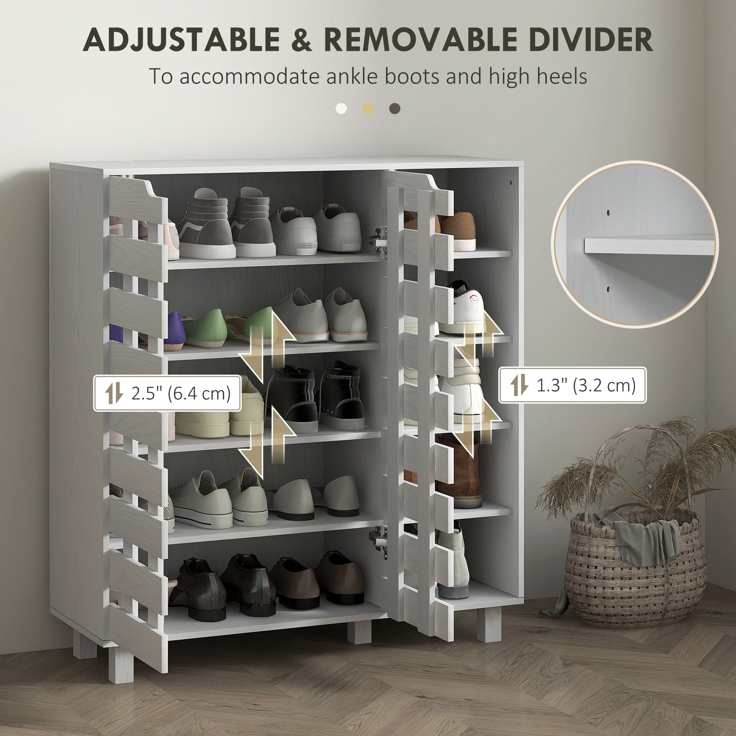 21 Pair Shoe Storage Cabinet Organizer with 5-Tier Double Door Cupboard 5-Tier Open Shelves White Kids Crystal