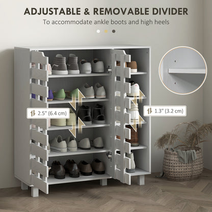 21 Pair Shoe Storage Cabinet Organizer with 5-Tier Double Door Cupboard 5-Tier Open Shelves White