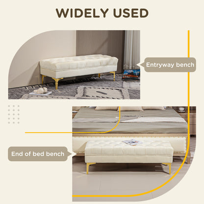 End of Bed Bench, Upholstered Bench, Entryway Shoe Bench with Button Tufted for Living Room, Bedroom, Cream White