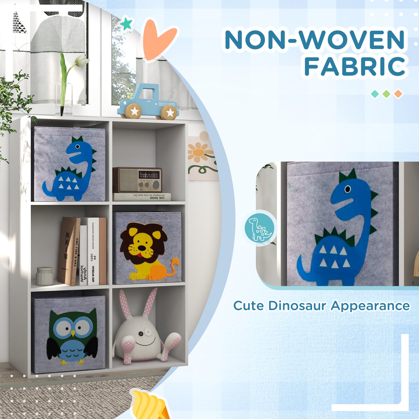 Toy Storage Organizer with 3 Nonwoven-Fabric Drawers for Childrens Room Playroom Hallway White Kids Crystal