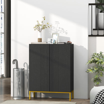 Shoe Storage Cabinet with Adjustable Shelves and Soft-Close Hinges, for 15-20 Pairs of Shoes, Black