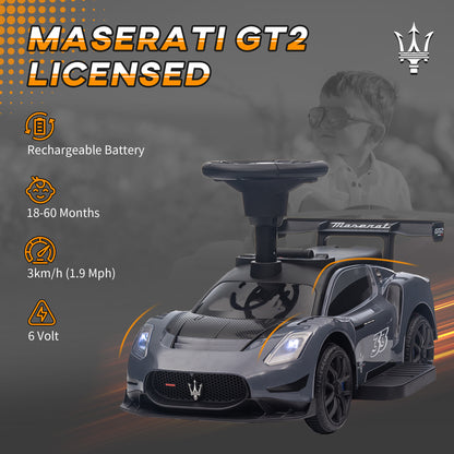 6V Maserati GT2 Licensed Electric Car for Kids, Ride on Car with Under Seat Storage, LED Headlights Music, Grey