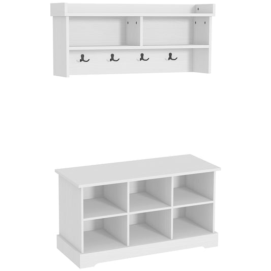 Coat Rack Shoe Bench Set Entryway 8 Cubbies 4 Hooks Hallway Living Room Bedroom White