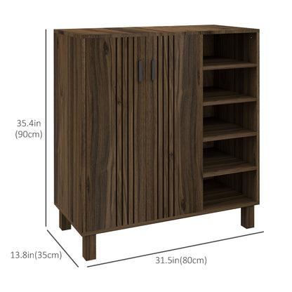 Entryway Elegance: Shoe Organizer with Double Doors, Open Shelves for 17 Pairs, Walnut Finish