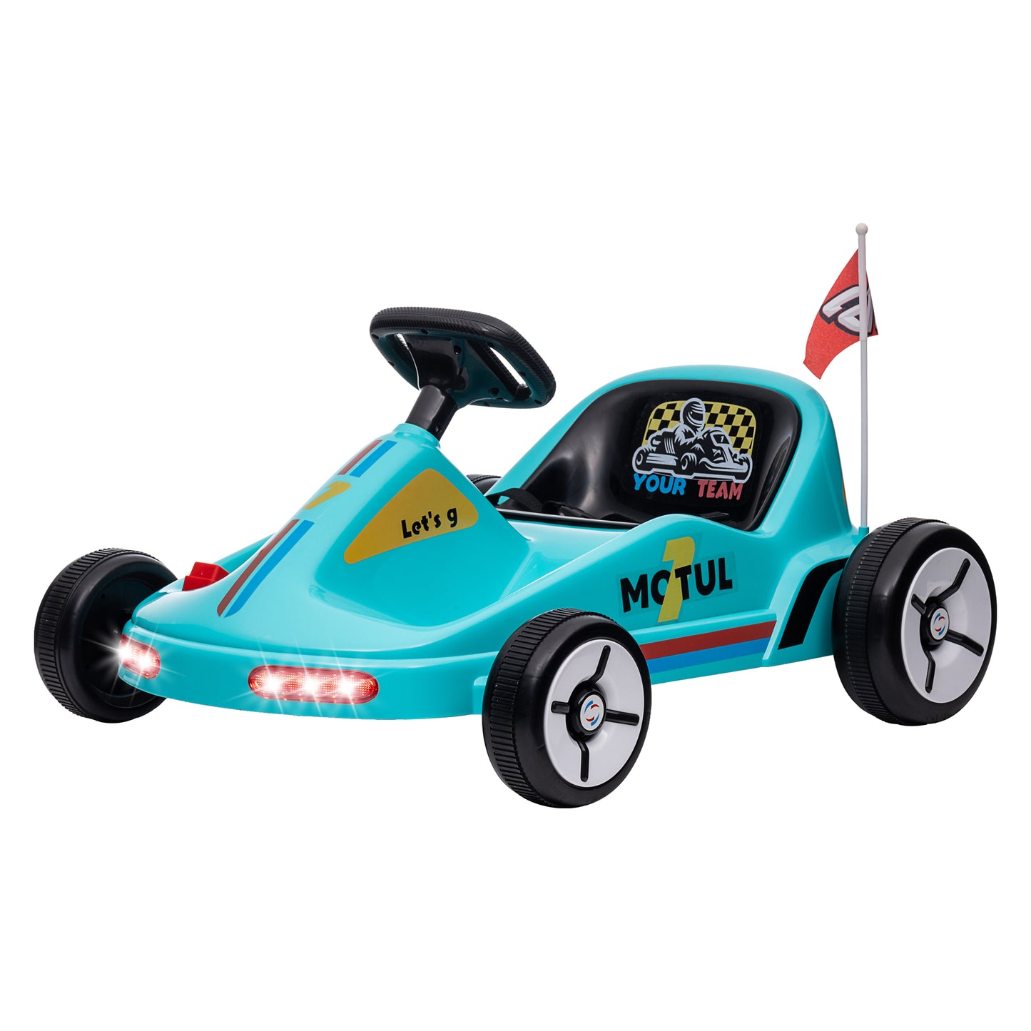 6V Electric Go Kart for Aged 3-5 Kids with Music, Light, Horn, Blue Kids Crystal