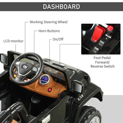12V Kids Electric Ride-On Truck Car Toy with Remote Control Lights MP3 LCD Indicator Black