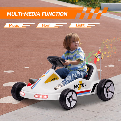 6V Electric Go Kart for Aged 3-5 Kids with Music, Light, Horn, White