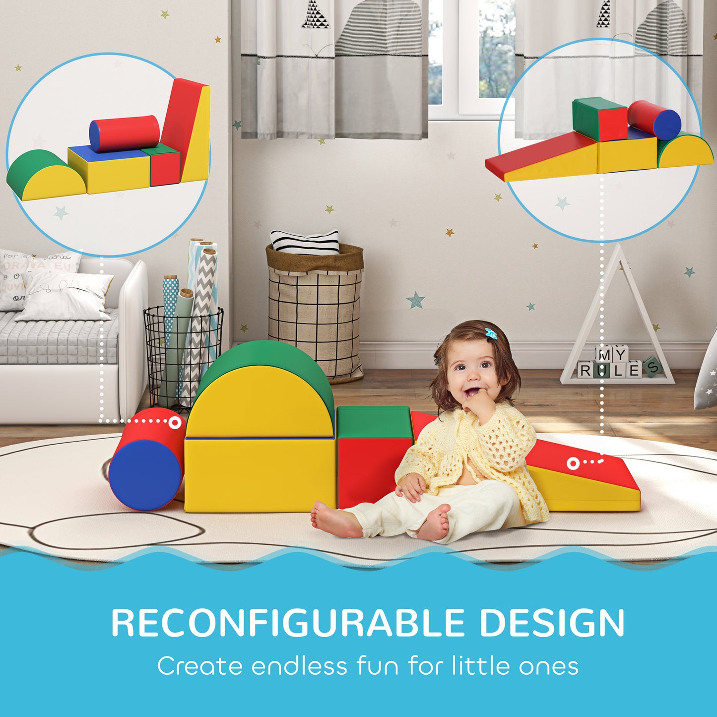 5 Piece Climb and Crawl Activity Playset Soft Safe Foam for Toddler Learning Toy