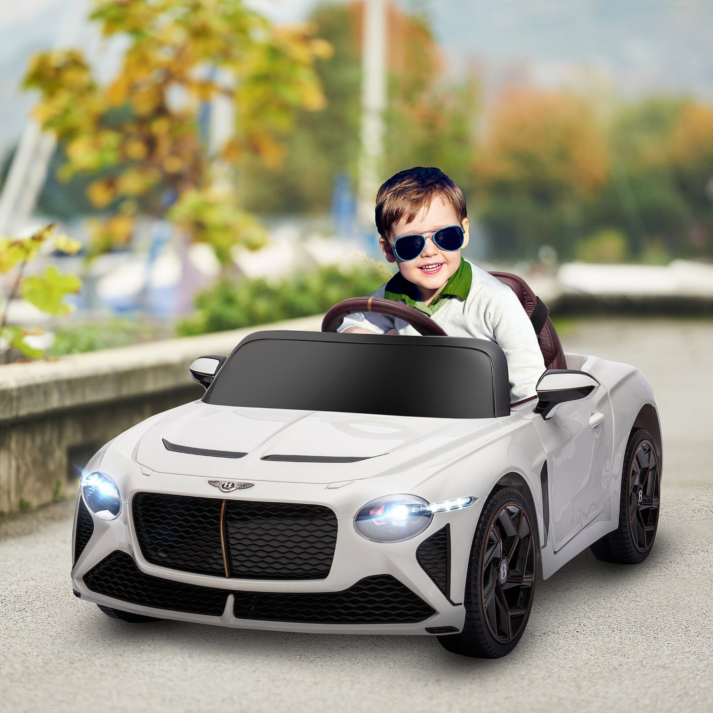 Kids Ride-On Car: 12V Electric, Butterfly Doors, Remote Control, Portable Battery, White Kids Crystal