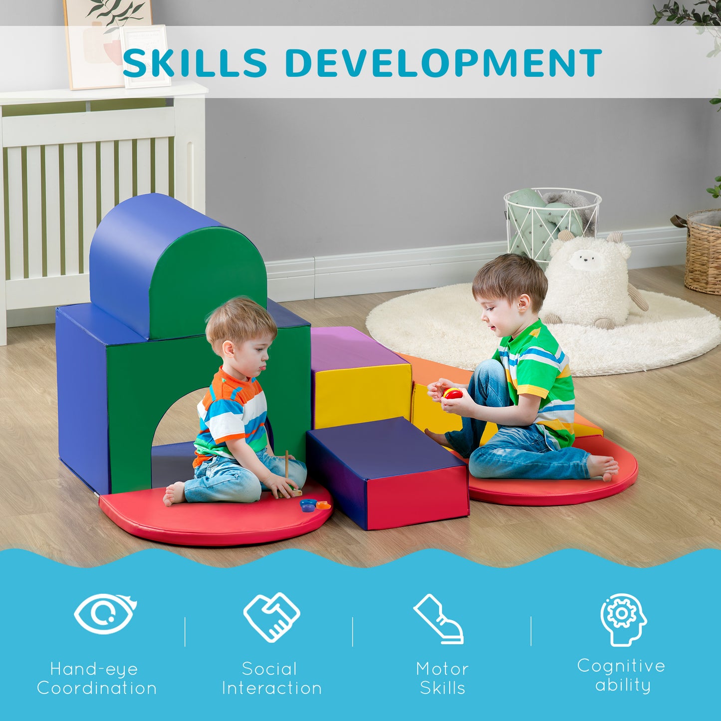 7-Piece Soft Foam Play Set: Toddler Stairs, Ramp, Colorful Educational Activity Toys