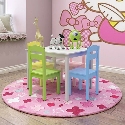 5 Pieces Kids Pine Wood Table Chair Set-Clear Kids Crystal