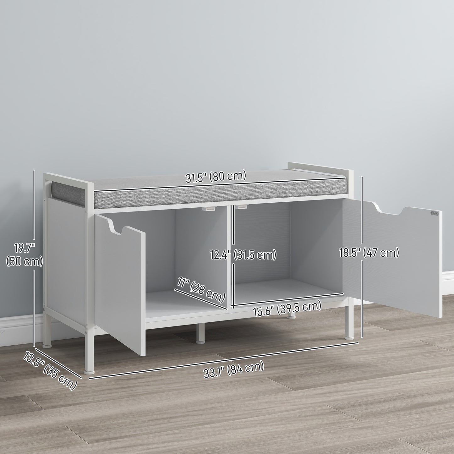 Shoe Storage Bench with Seat Cushion, Shoe Cabinet for Hallway, Entryway Bench, Supports 352lbs, White Kids Crystal
