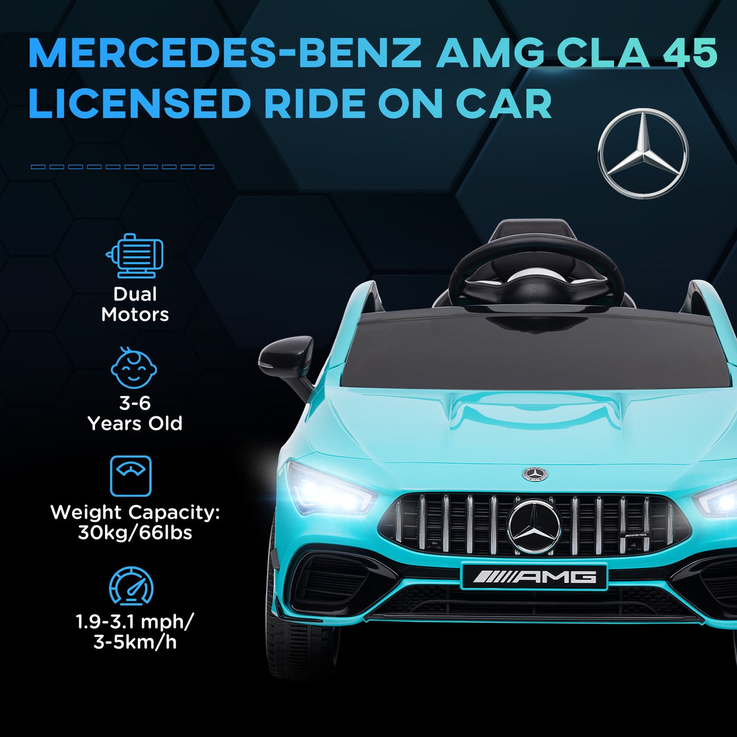 Mercedes-AMG Licensed 12V Ride on Car, Kids Electric Car with Remote Control, Spring Suspension, LED Lights, Light Blue Kids Crystal
