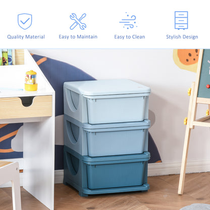 3 Tier Kids Toy Organizer and Storage Bins with 3 Plastic Drawers, Blue