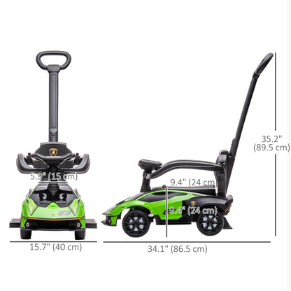 3 in 1 Ride on Push Car for Toddlers, Licensed Kids Sliding Car with Safety Protection Footrest Horn, Green