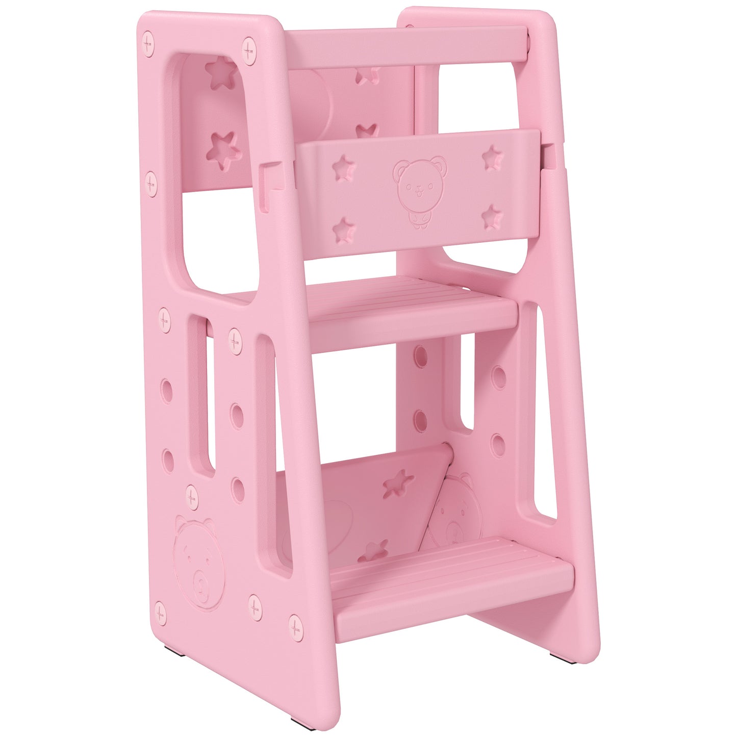 Toddler Kitchen Helper 2 Step Stool with Adjustable Height Platform and Safety Rail, Pink