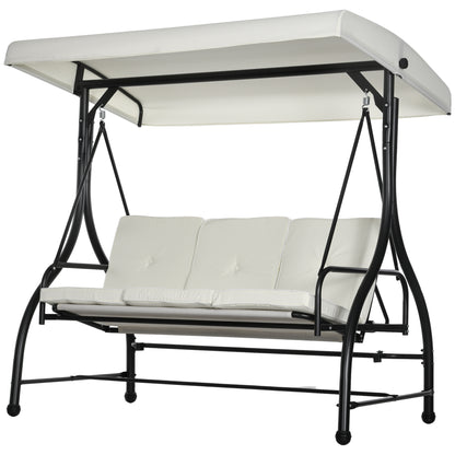 Convertible Patio Swing Bed with Canopy and Cushions, 3 Seater Porch Swing for Outdoor, Backyard, Garden, Cream White