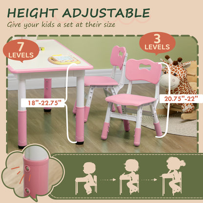 Kids Table & 4 Chair Set: Adjustable Height, Durable, Easy Clean for Toddlers in Pink