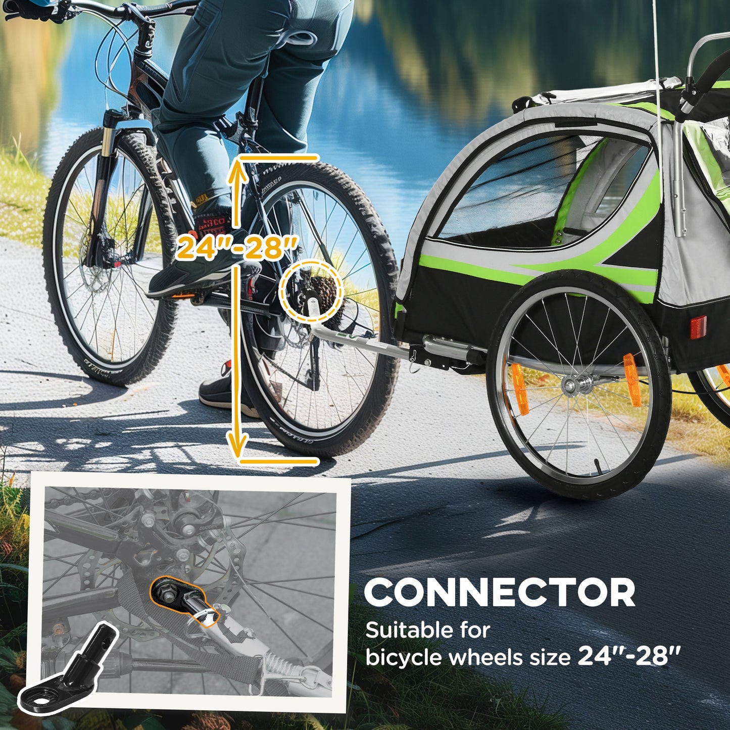 Convertible 2-in-1 Child Bike Trailer & Stroller Safety Features Storage Basket Green Color Outdoor Kids Crystal