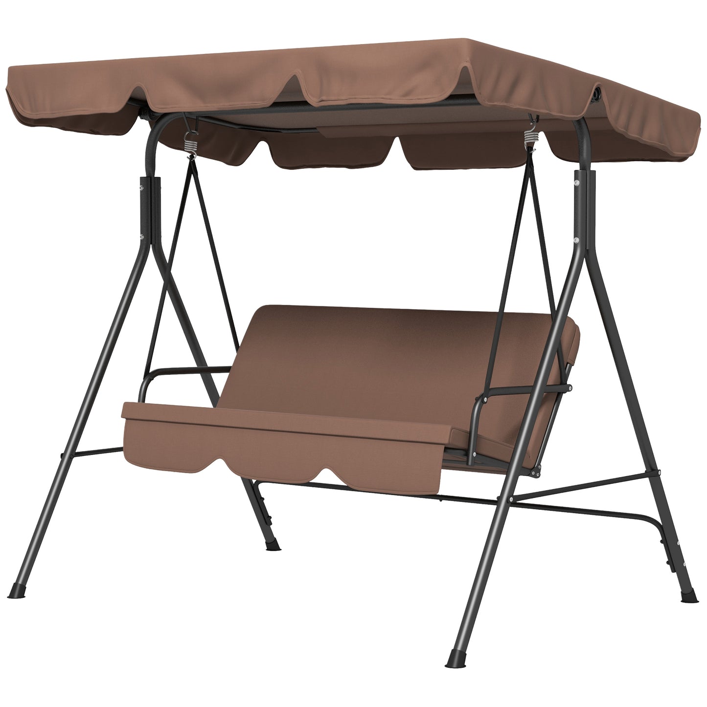 3-Seater Outdoor Porch Swing with Adjustable Canopy, Patio Swing Chair for Garden, Poolside, Backyard, Brown Kids Crystal