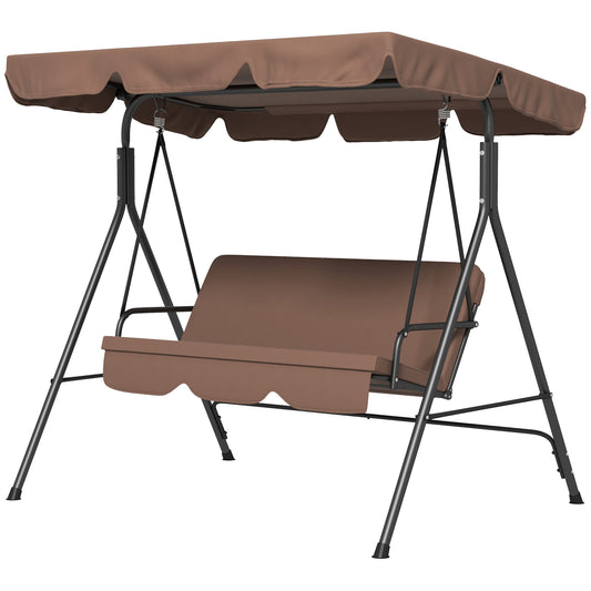 3-Seater Outdoor Porch Swing with Adjustable Canopy, Patio Swing Chair for Garden, Poolside, Backyard, Brown Kids Crystal