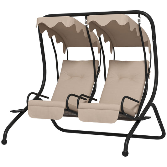 2-Seater Outdoor Porch Swing with Canopy, Patio Swing Chair for Garden, Poolside, Backyard, Beige Kids Crystal