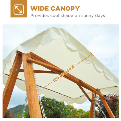 80" Patio Swing Chair with Canopy Outdoor Wooden Swing Bench Hammock for Garden, Poolside, Backyard