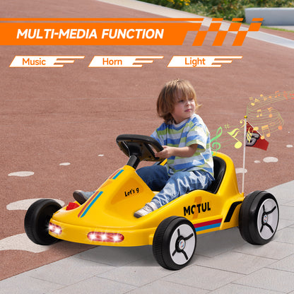 6V Electric Go Kart for Aged 3-5 Kids with Music, Light, Horn, Yellow