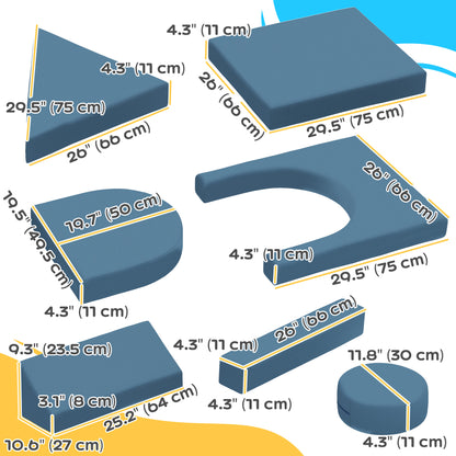 12-Piece Modular Kids Play Couch Building Fort for Playroom Bedroom, Convertible Kids Sofa, Blue