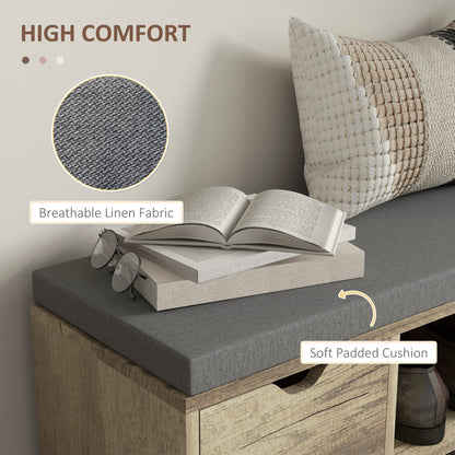Upholstered Shoe Storage Bench w/ Seat, Entrance Bench w/ Drawer Open Shelves and Pocket for Hallway, Grey