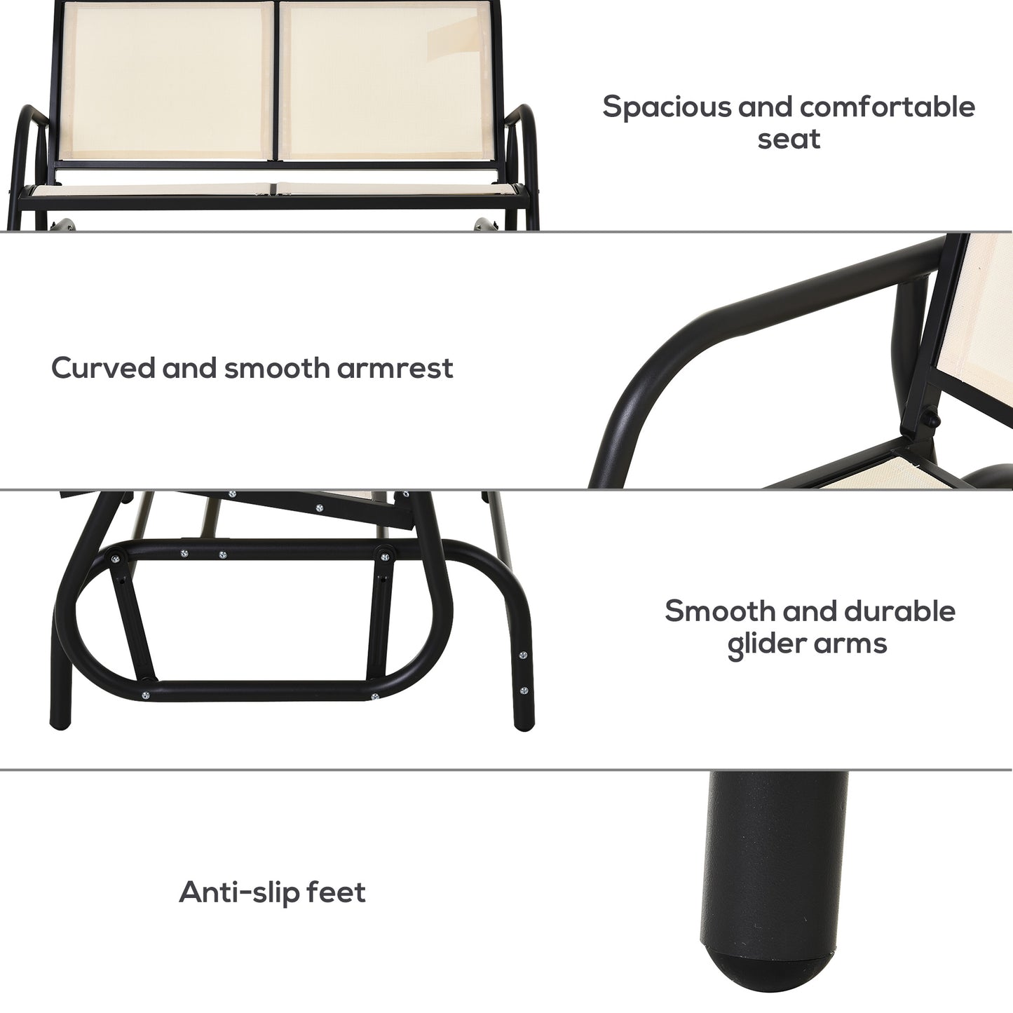 Patio Double Glider Outdoor Steel Sling Fabric Gliding Bench Garden Swing Chair Heavy-Duty Porch Rocker Garden Loveseat Cream Kids Crystal