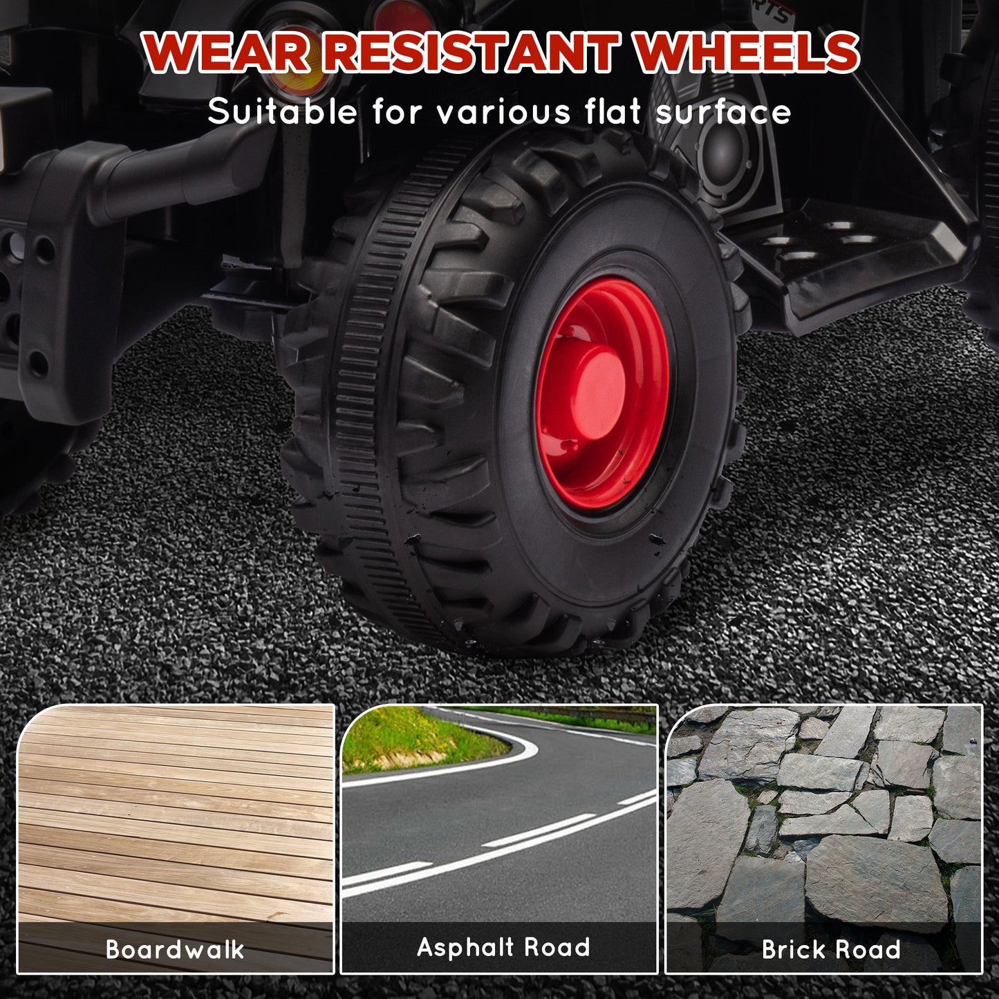 6V Kids ATV Quad w/ Music, Forward, for 2-6 Years, Black Kids Crystal